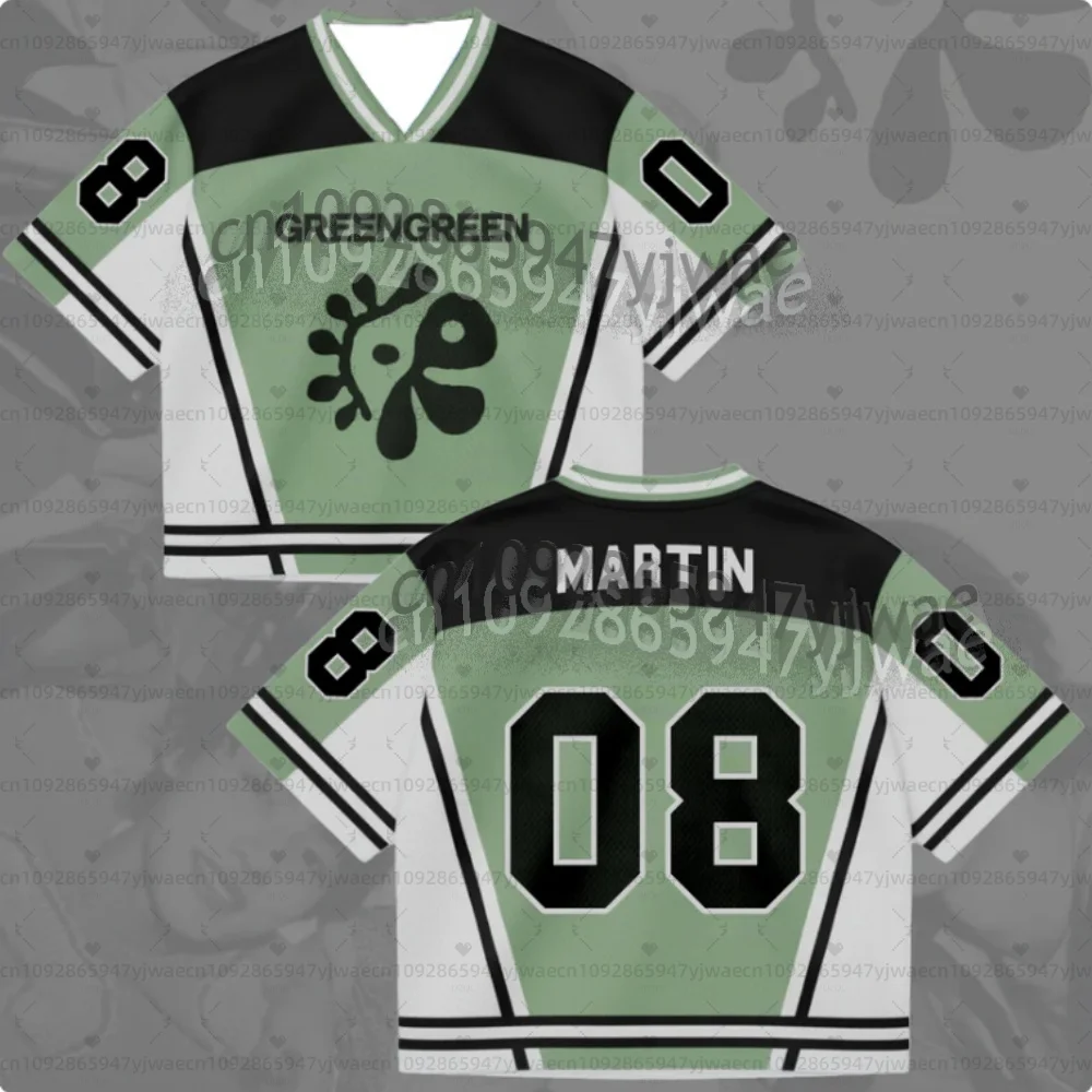 Camiseta Gótica de Malla Mixta con Estampado Floral Verde para Hombre y Mujer, Camiseta de Manga Corta con Cuello en V, Camiseta para Fans de Martin James