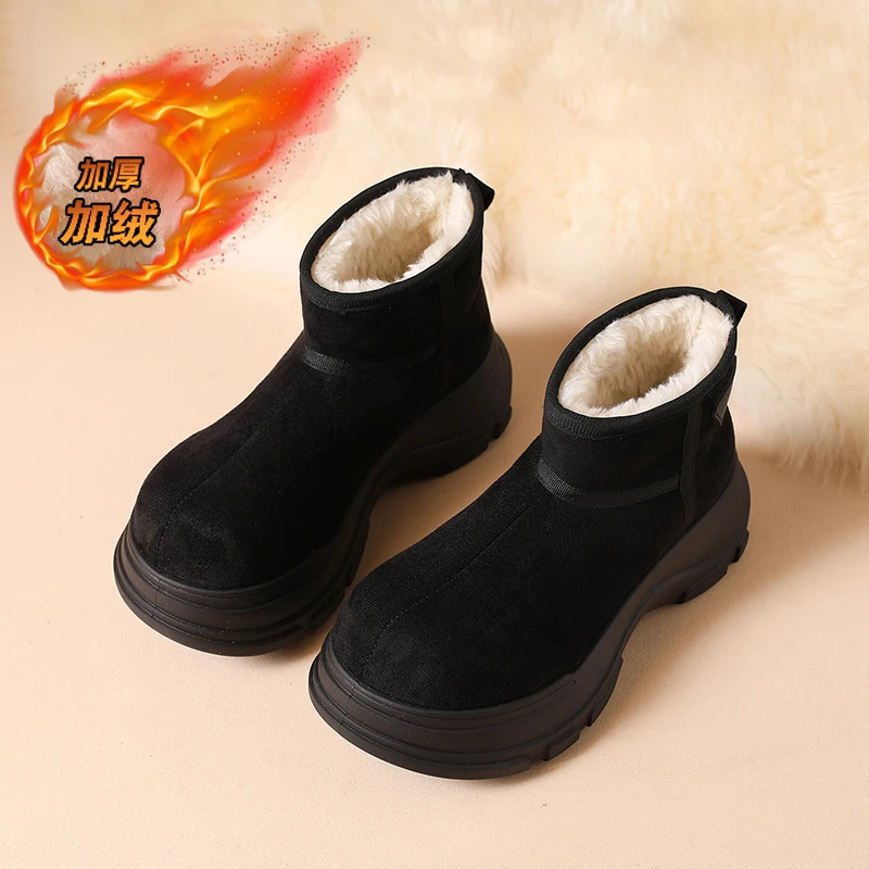 

CRLAYDK Women's Chunky Snow Boots Ankle Warm Fur Lined Winter Slip On Booties Platform Shoes Outdoor Walking Short Ladies Botas