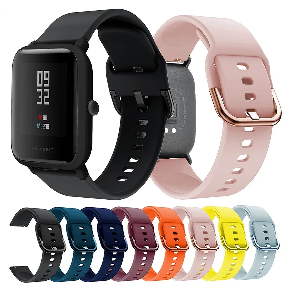 Силиконовый ремешок 20/22 мм для умных часов Xiaomi Huami Amazfit Bip Lite Bip U/S GTS GTR 4 3 2 Pop, а также для Galaxy, Huawei, Honor
