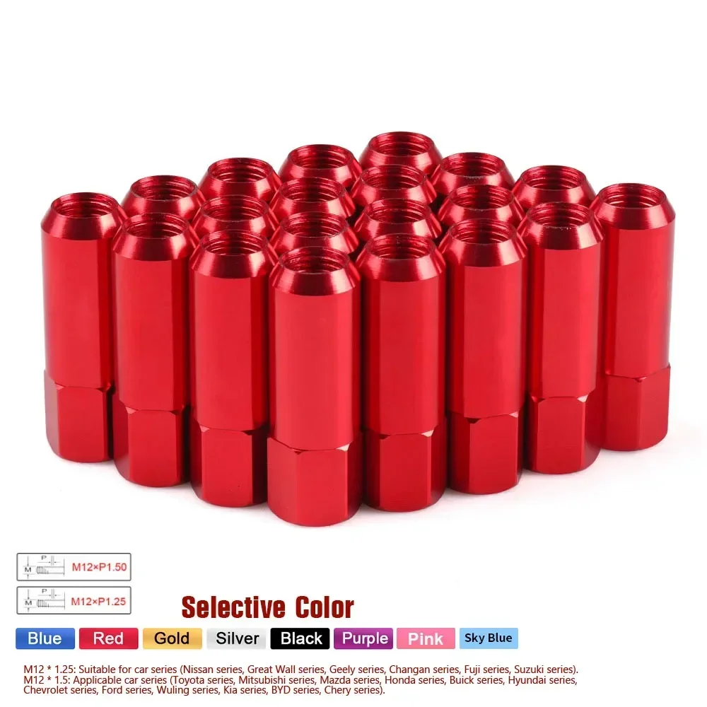 20pcs Racing Wheel Nuts 60mm M12*1.5 M12*1.5 Car Lug Wheel Nuts Screw Aluminum Tuner Racing Lug Nuts Auto Parts