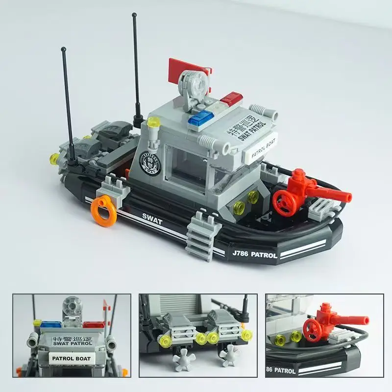 Neue Militär SWAT Patrol Boot Bausteine Set Maritime Polizei Schiff Modell Kit Pädagogisches Spielzeug Für Kinder Jungen