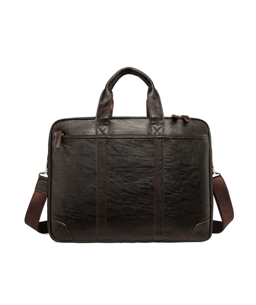 Vintage brown leather briefcase with contrast stitching detachable shoulder strap classic design for business meetings