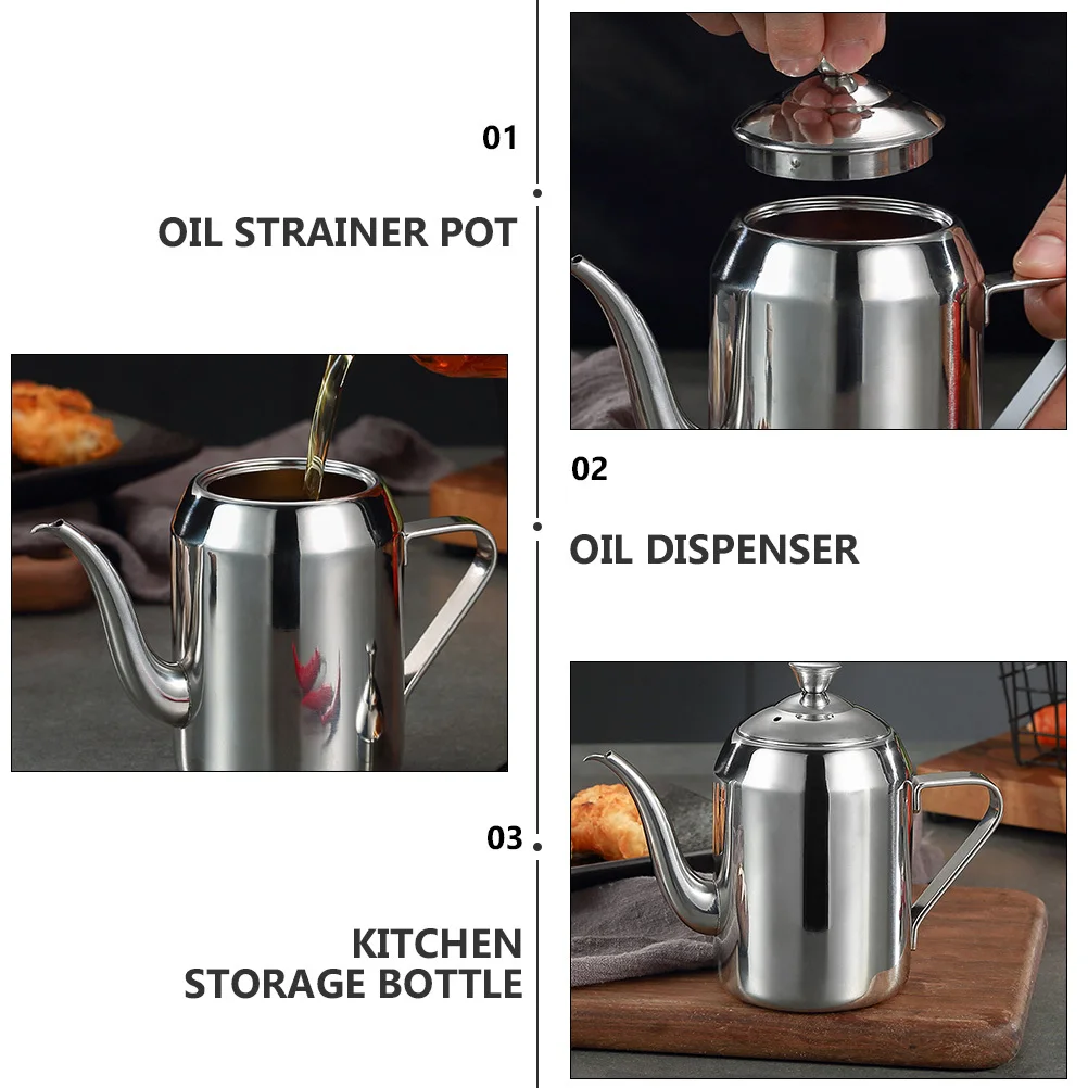 

560ml Stainless Steel Oil Container Strainer Pot Practical Kitchen Storage Bottle Health Protector Oil Dispenser