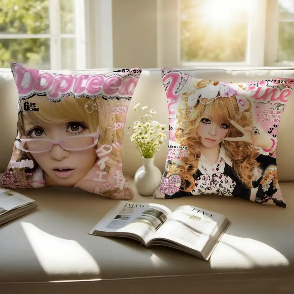 Fashion Subculture G-Gyaru Popteen Cushion Cover Pillowcase Anti-dustmite Invisible Zipper Short Plush Sofa Cushion