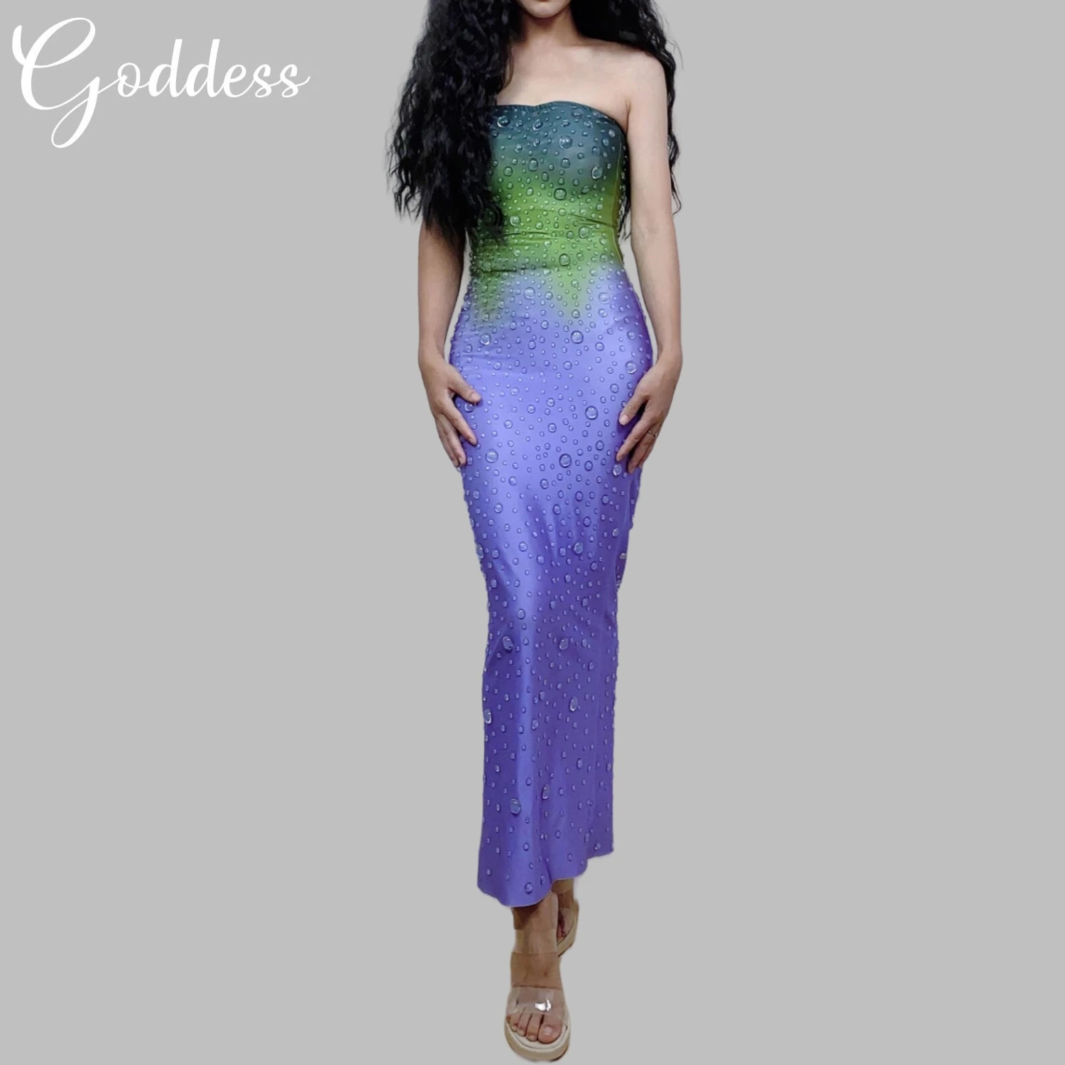 

Sexy Strapless Spandex Long Dress Celebrate Evening Dress Wedding Prom Birthday Party Dress Photo Shoot One Shoulder Split Dress