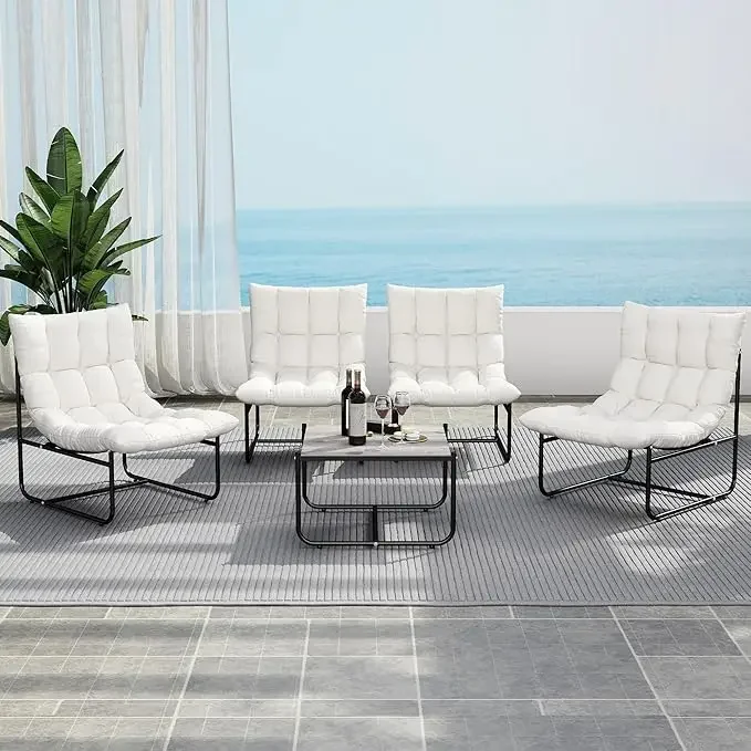 

5 Piece Patio Furniture Set, Comfy Cushions Patio Conversation Set, All Weather Metal Bistro Furniture Set