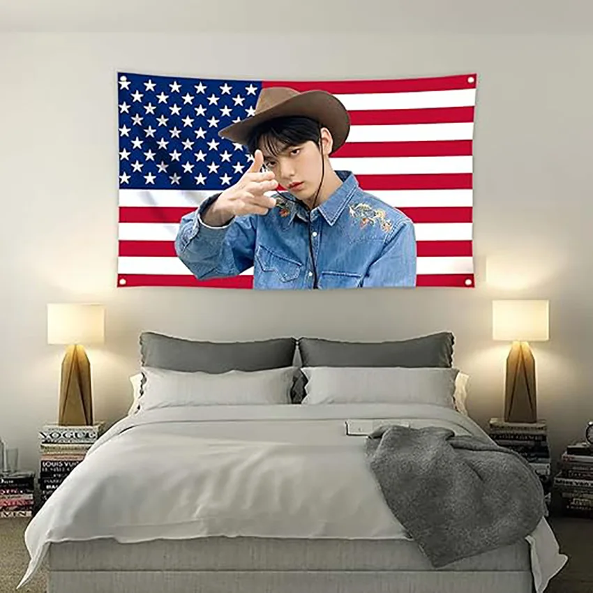 TXT SOOBIN American Flag 5x3 FT Cowboy Flag Funny Flag for Room Merch Bedroom College Living Room Wall Decor K-pop Fan Gifts