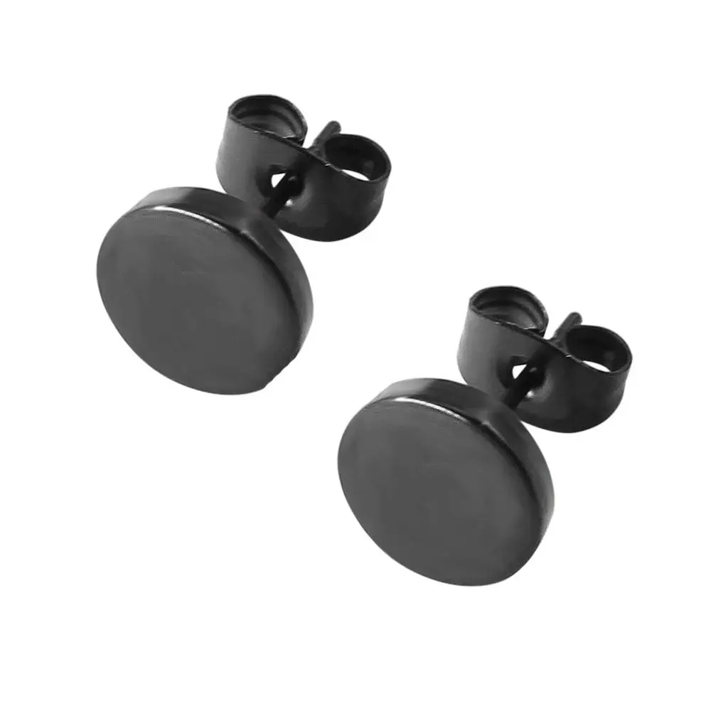 Fashion Hot Sale Black with Butterfly Clasp Push Round Shaped Stainless Steel Ear Studs for Women Men Earrings Earrings