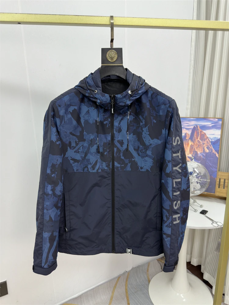 

Men's Casual Hooded Jacket Spring Autumn Camouflage Print Splicing Zipper Closure Standard Fit Polyester Fiber Long Sleeve