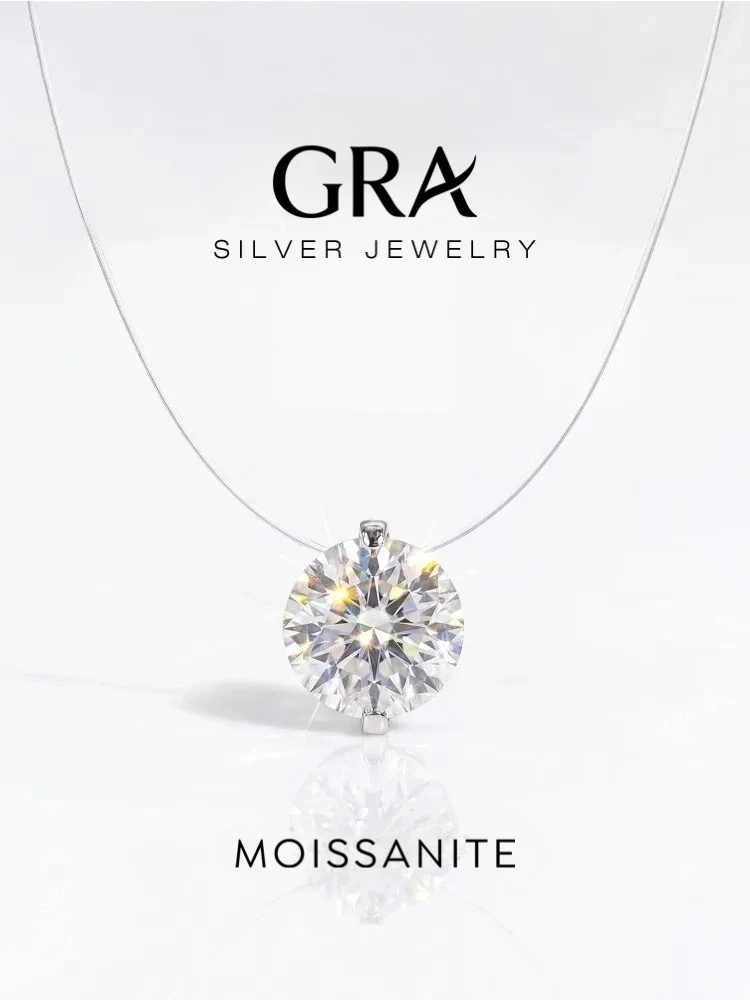 GRA 1-2CT Moissanite Diamond Classic Round Necklace For Women 925 Sterling Silver Anniversary Party High Quality Fine Jewelry