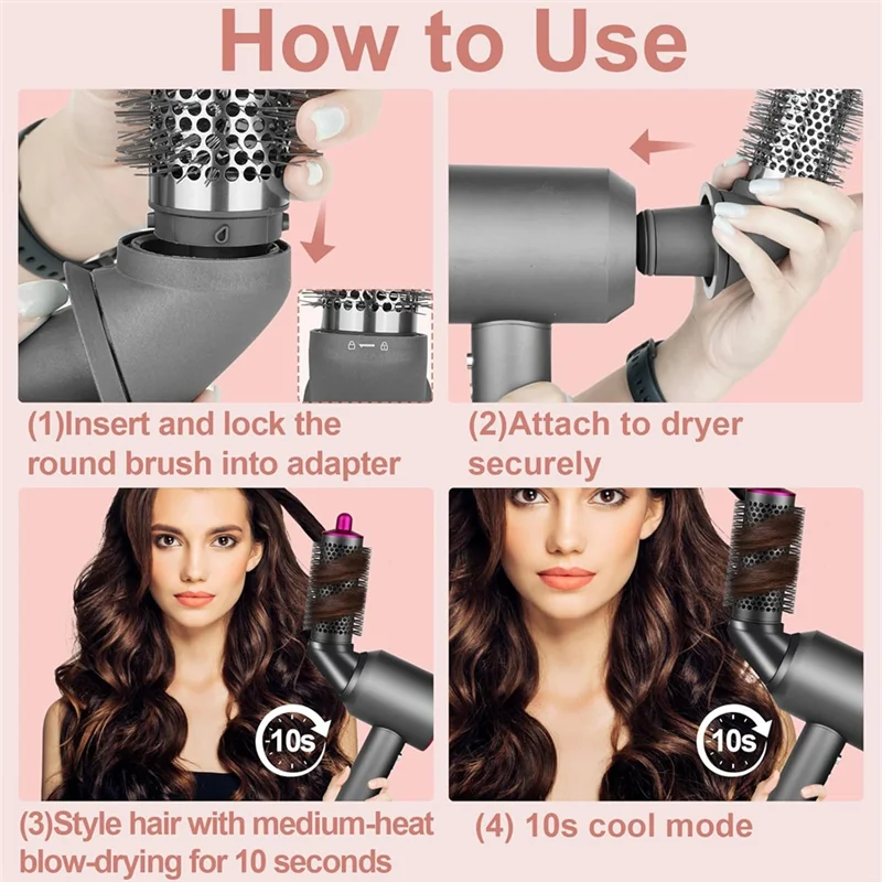 AT28-مرفق فرشاة مستديرة لـ Dyson Airwrap مع محول لملحقات مجفف الشعر دايسون، فرشاة تكثيف مستديرة