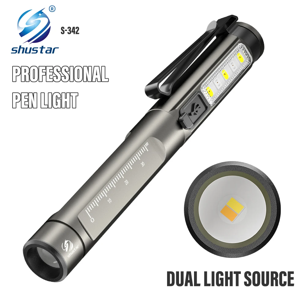 

Professional Medical Flashlight Rechargeable Pen Light with Memory Switch Three light sources and UV Light 32 Hours Battery Life