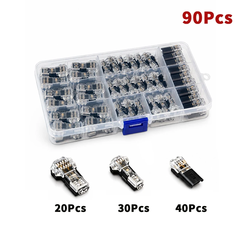 90PCS Electrical Wire Connector Assortment 1/2/3 Pin No Strip Inline and T Tap Splice for LED Strip Low Voltage Wiring view 2