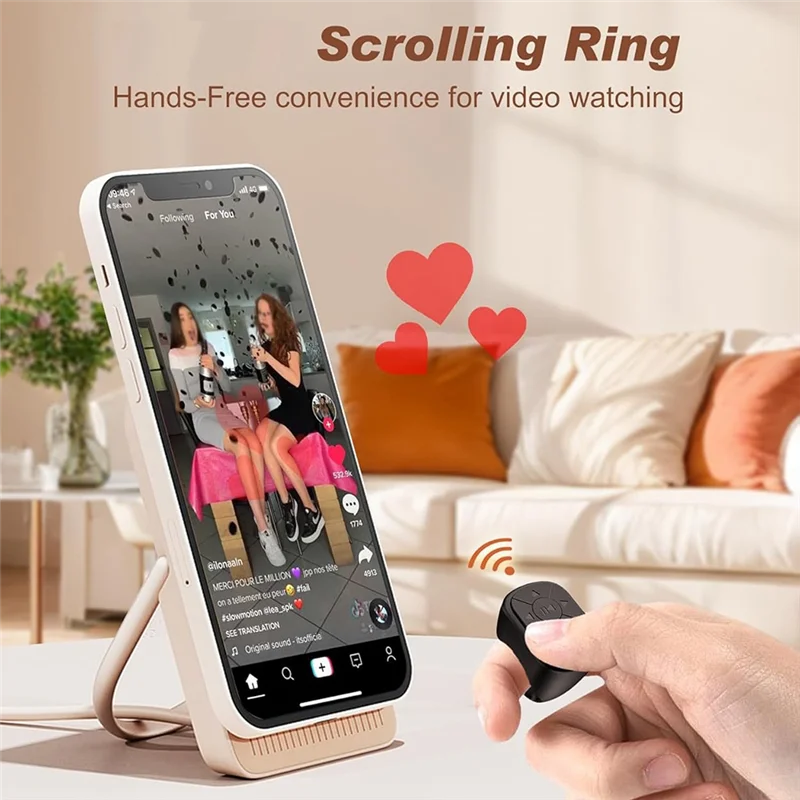 AA84 Scrolling Ring Remote Control For Tiktok,Bluetooth Page Turner For Smartphone,Camera Shutter Short Video