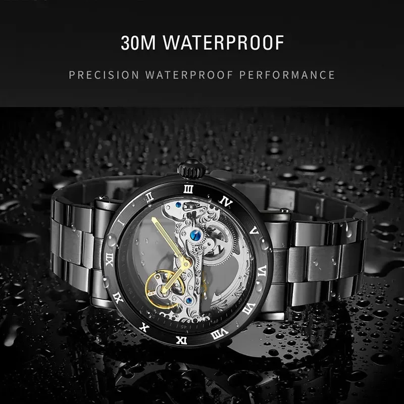 Original Luxury Brands Hollow Skeleton Automatic Movement Man Watch Stainless Steel Mechanical Clock Waterproof Men's Watches
