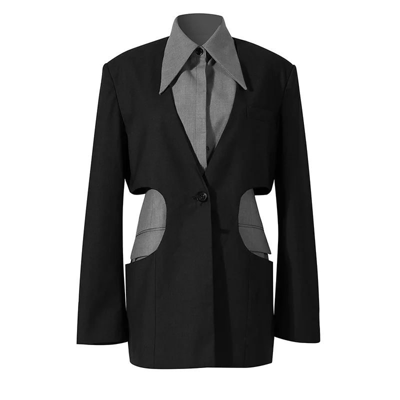 SuperAen 2022 Neue High Street Frühling Sommer Schwarz Grau Kerb Volle Büro Dame Einreiher Streetwear Blazer Mantel