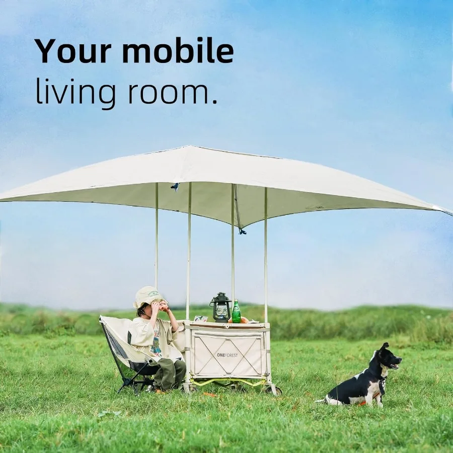 Zusammenklappbarer Wagen mit Überdachungszelt, tragbarer, faltbarer Wagen mit großer Kapazität, robuster Gartenwagen mit Rädern für Camping