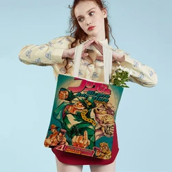 JoJo's Bizarre Adventure JOJO Lady Shopping Bag Vintage Japanese Anime Reusable Canvas Women Shopper Bag Travel Tote Handbags