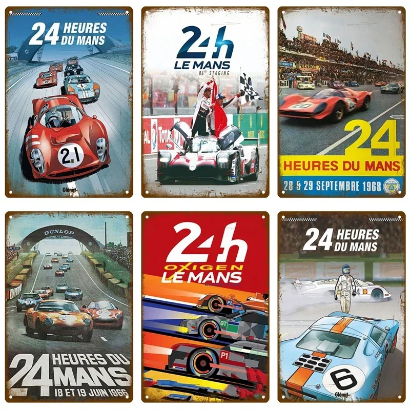 24H Lemans Poster Vintage Racing Car Tin Sign Wall Decor Bar Garage Shabby Metal Board Painting Pin Up Signs Decor Plate Plaque