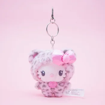 Kawaii Hello Kitty Plush Doll Keychain Sanrio Kuromi Cartoon Leopard Print Kt Plush Pendant Stuffed Toys Zipper Decoration Gifts