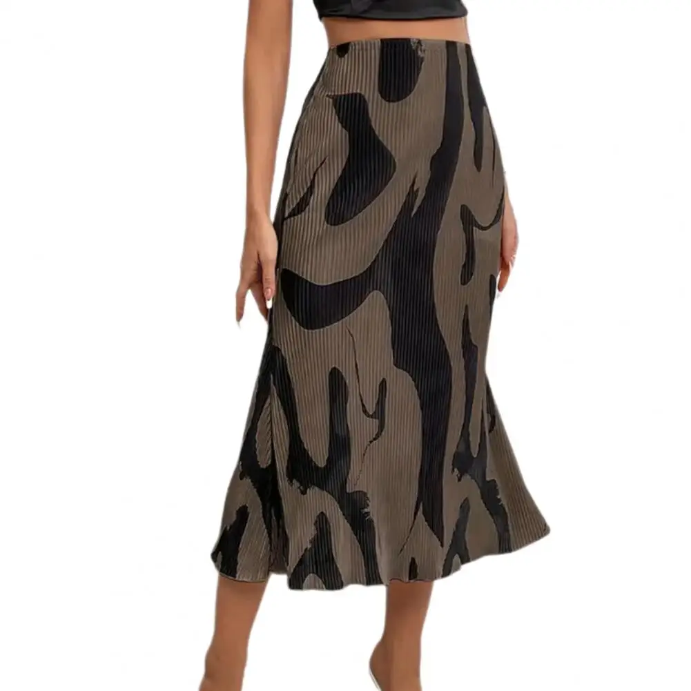 High-waisted Printed Skirt Geometric Print A-line Skirt Stylish Office Lady Workwear with High Waist Large Hem Women Skirt