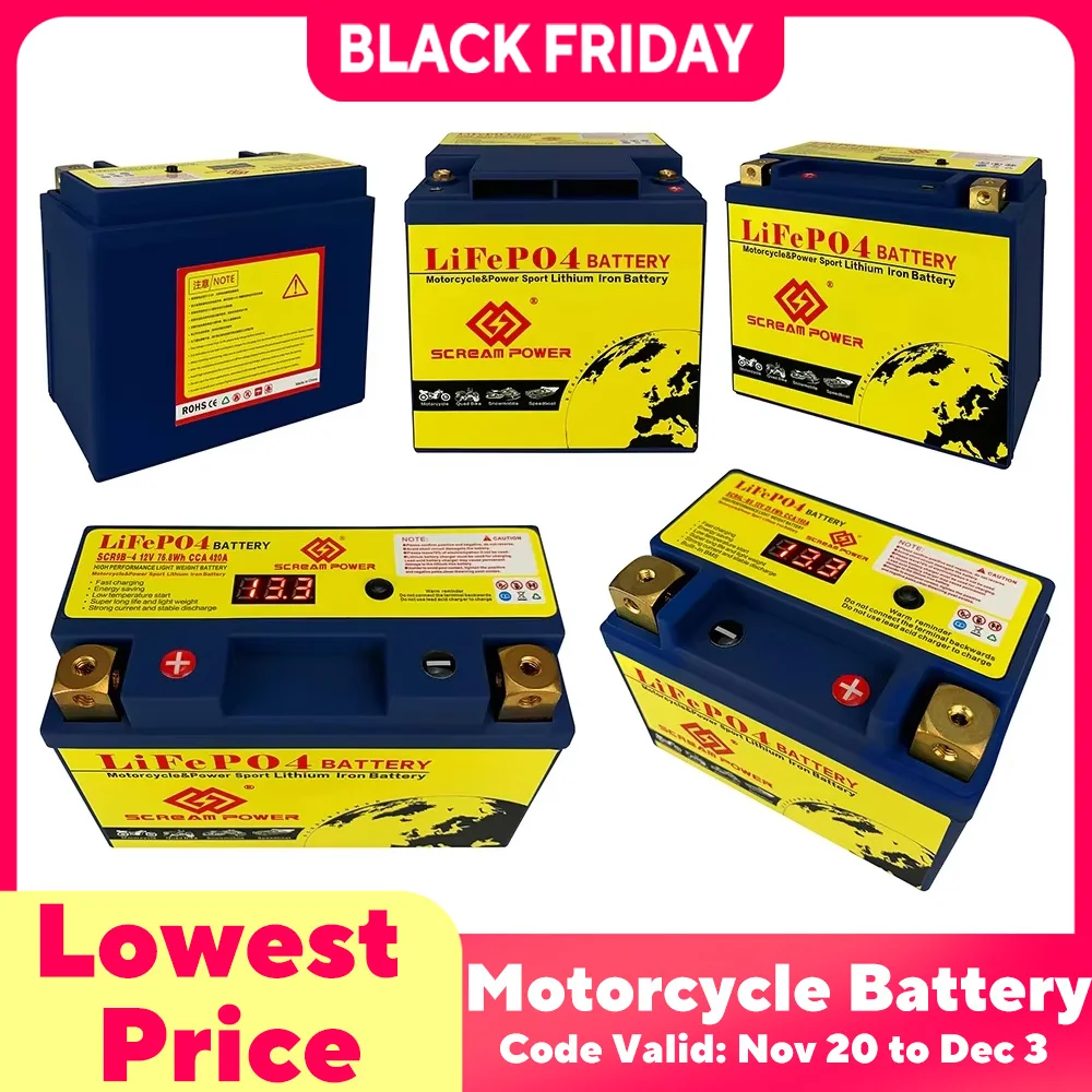 

12V Motorcycle Battery LiFePO4 Start Batteries Built in BMS 8Ah 12Ah CCA 180A 420A 520A 620A Lithium Iron Phosphate For ATV UTV