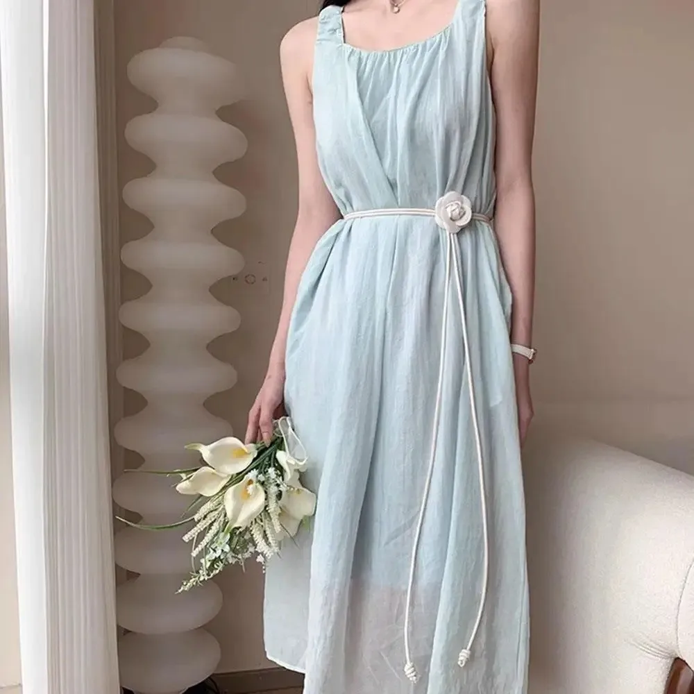 Fashion Leather Rope Waist Belt Camellia Flower Adjustable Waist Chain Sweet Knot Waistband