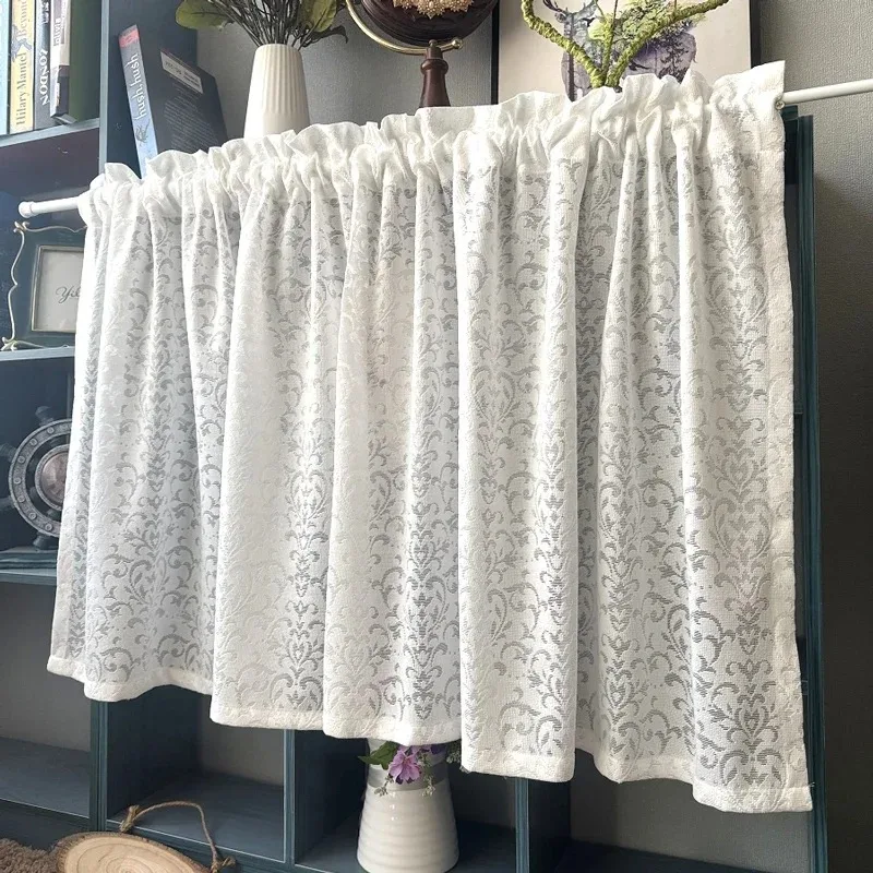 White Sheer Curtains for Bedroom & Living Room Floral Lace Curtains Light Filtering Semi Sheer Curtains Rod Pocket Kitchen Decor