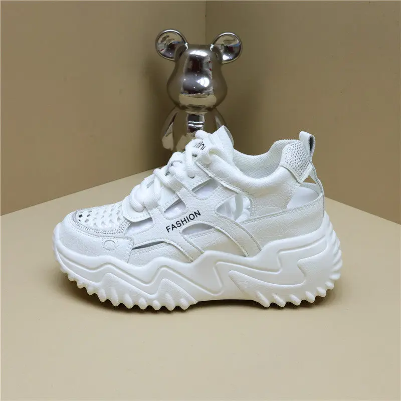 8cm Platform Sandals Women Closed Toe Hollow Out Chunky Sole Height Increasing Summer 2026 Outdoor Casual Shoes Petite Elevator