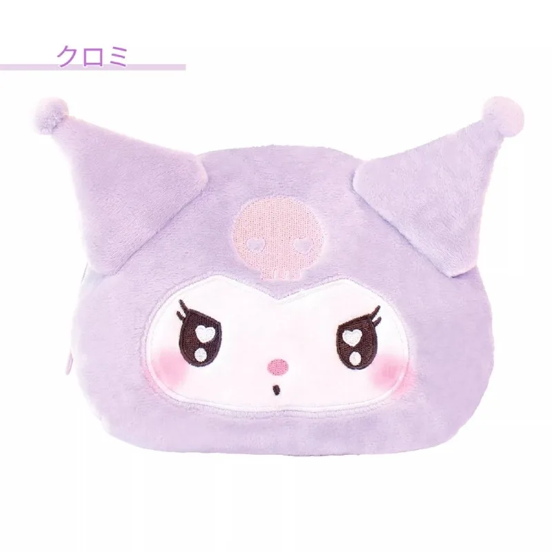 Japan Sanrio Plush Face Bag Cosmetic Bag Kitty Melody Kuromi Hangyodon Pompom Purin Cartoon Anime Toys for Girl Birthday Gift