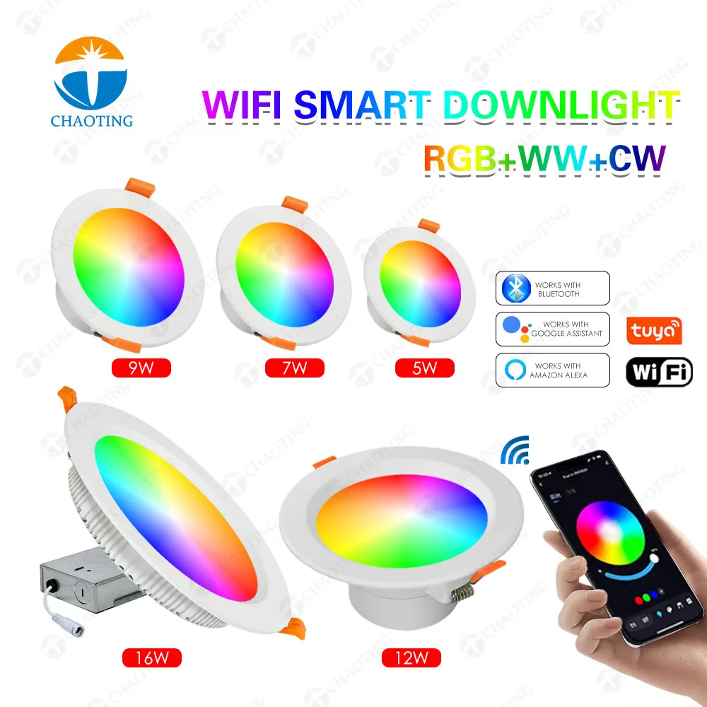 

Indoor LED Lamp Optional 5W 7W 9W 12W 16W Cct Dimmable Rgb Round Recessed Wifi Smart Spot Down Light Tuya Led Ceiling Downlights