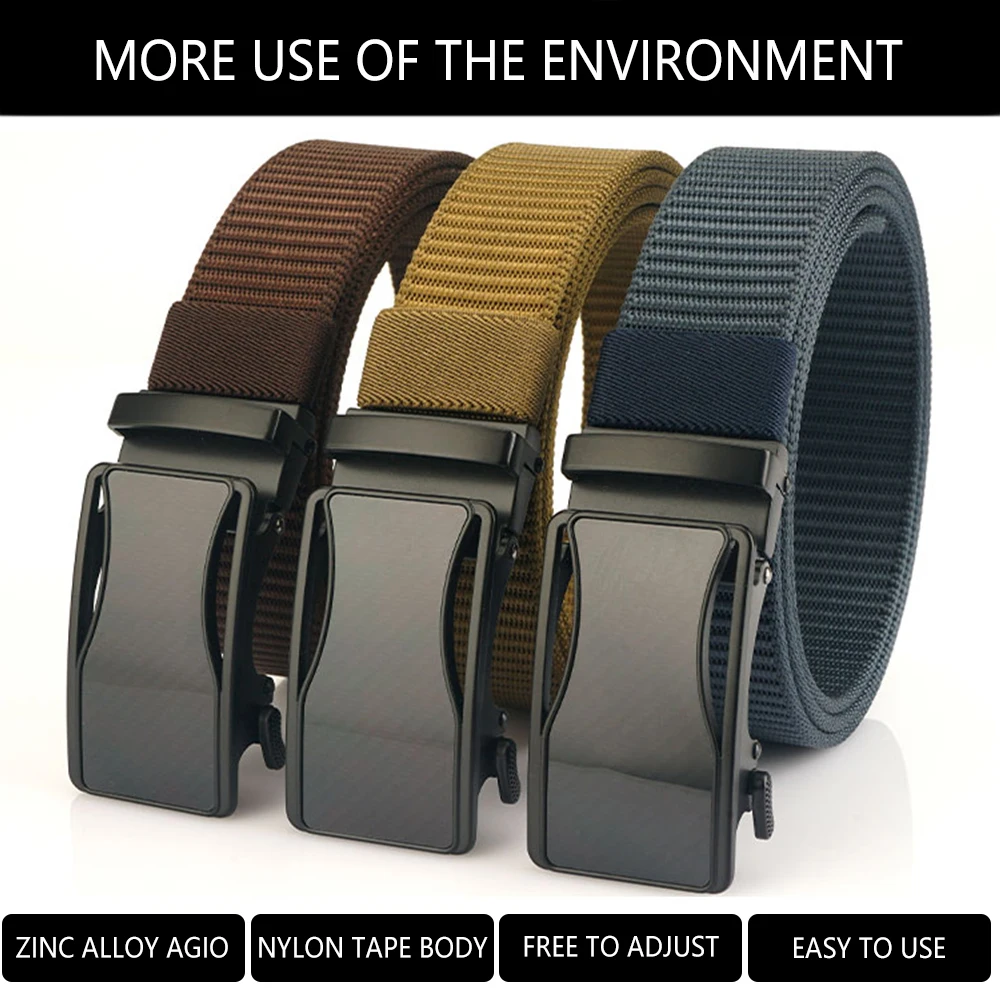 TUSHI Luxury Metal Automatic Buckle Canvas Belts For Men Tough Nylon Webbing Waistband Outdoor Jeans Pants Tactical Belt Hiking