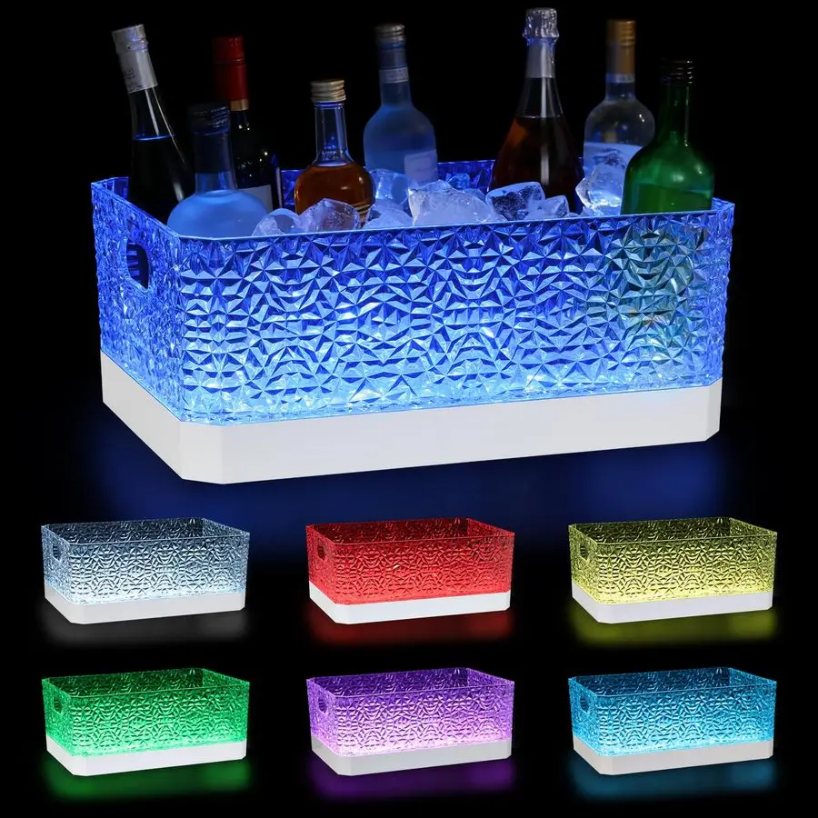 

Light Up Plastic ice buckets for parties 15L large Clear beverage tub 7color LED light ice buckets For Champagne Beer Cocktails