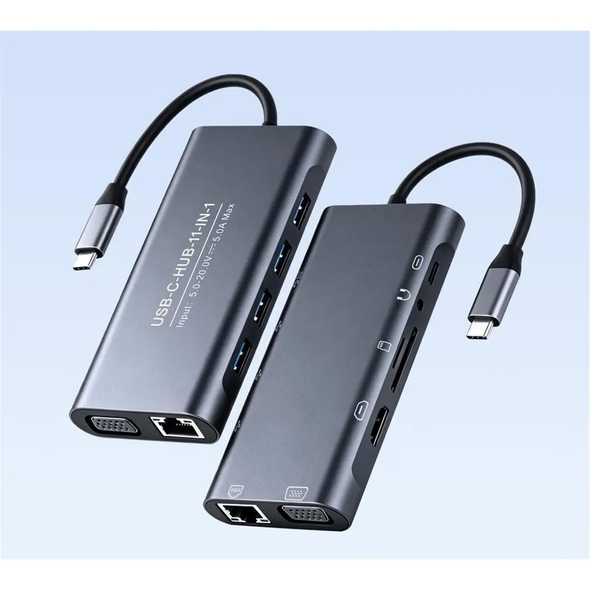 11-in-1 USB C Hub Docking Station 4K RJ45 Ethernet SD TF Reader 100W PD Aluminum Shell Plug and Play