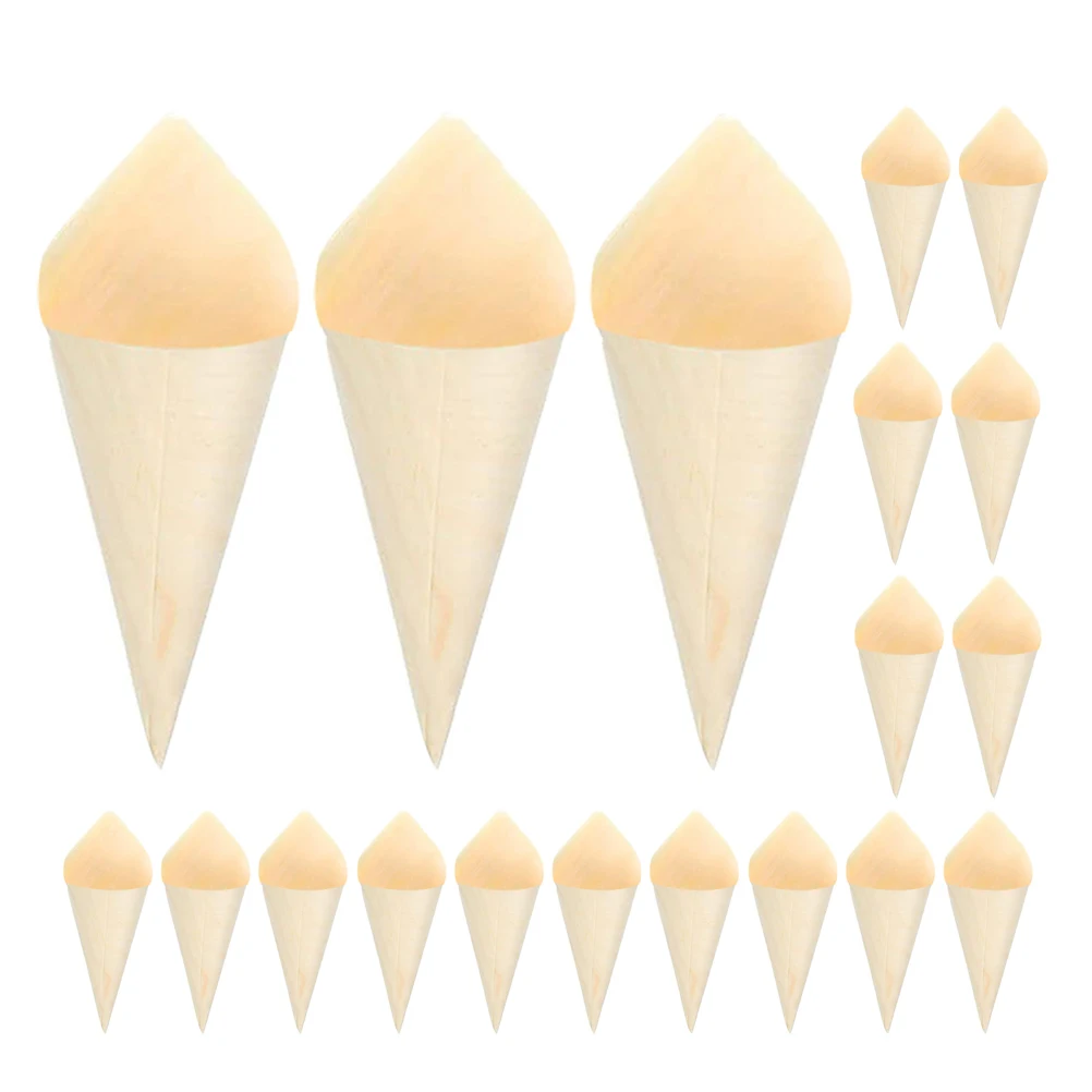 

50 pcs Wood Veneer Roll Container Horn Cups Ice Cream Bucket Snacks Cones Wooden Disposable Bowls Glassware Kitchen Bar Supplies