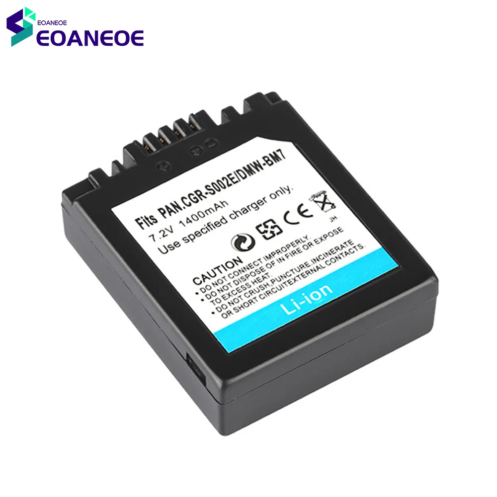 Paquete de batería de litio para cámara Digital, Pila de iones de litio de 7,2 V y 1400mAh, para Panasonic DMW-BM7 CGR-S002E CGA-S002