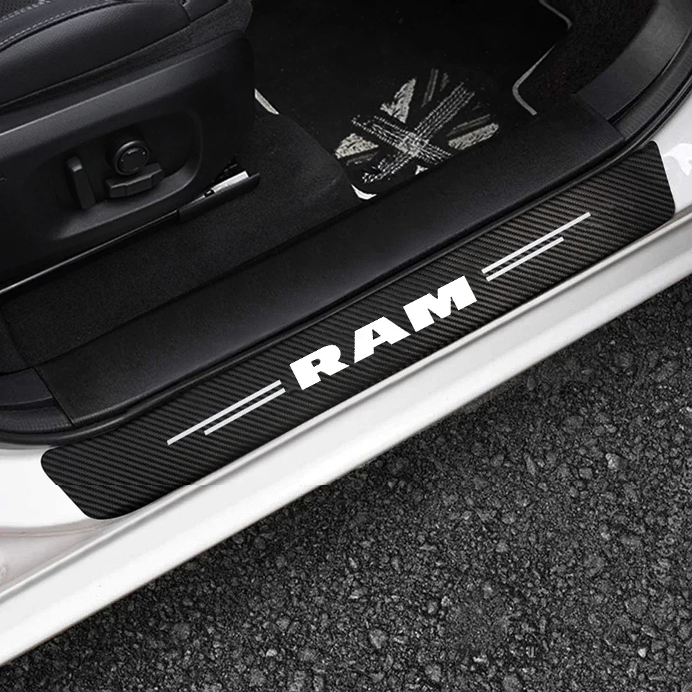 4Pcs Carbon Fiber Car Door Sill Protective Strip Stickers for Dodge RAM 1500 2500 3500 2014 2015 2016 2017 2018 2019 2020 2021