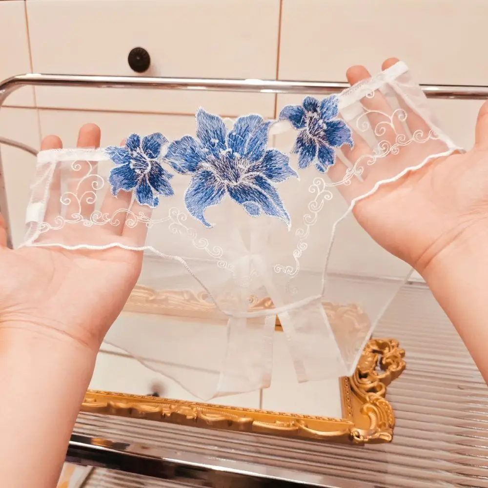 Embroidery Sexy Panties Women G String See-through Hollow Out Mesh Briefs Mid Waist Open Crotch Lace Breathable New Tangas