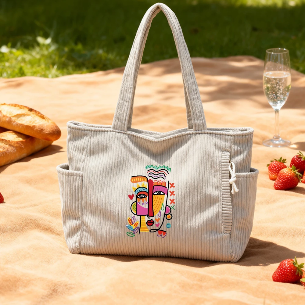 

Повседневная вельветовая сумка-тоут с застежкой-молнией, большой вместимостью и фиксированным плечевым ремнем для женщин