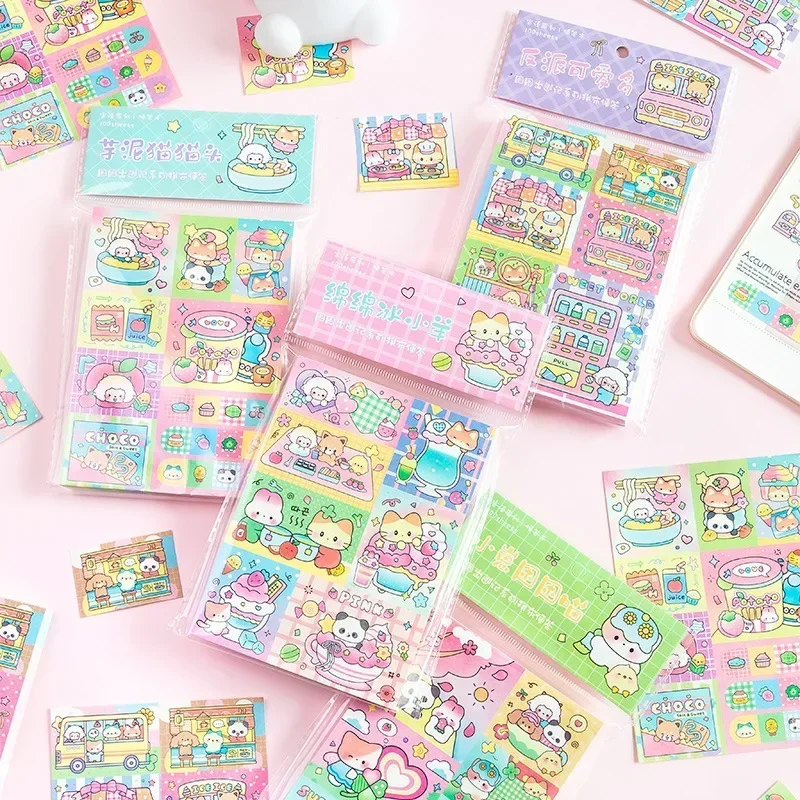 100 Pcs Cute Cartoon Series Patchwork Note Pads, 4 Types Kawaii Stationery