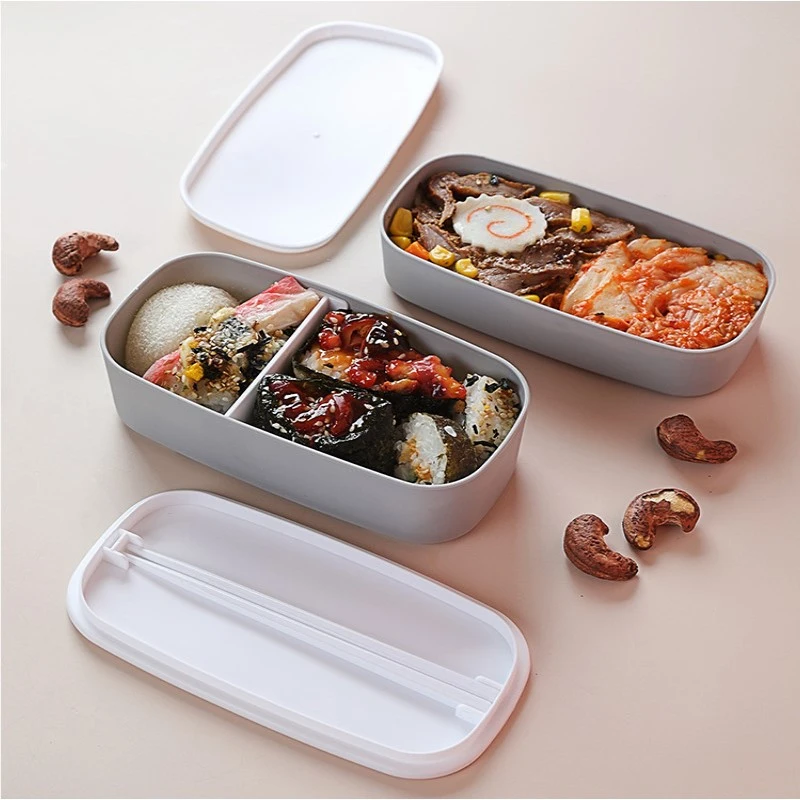 Plastic Double-layer Bento Box Sealed Leak-proof Food Storage Container Microwavable Portable Picnic School Office Lunchbox