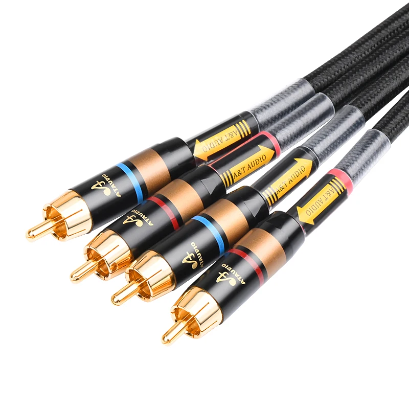 One Pair HiFi RCA Cable Independent Shielding 6N OFC Spiral Nerve 2RCA Male to 2RCA Male Cable for Amplifier PA DVD