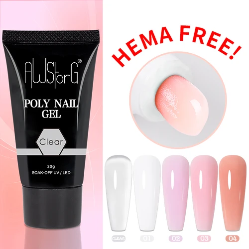 AWStorG Hema Free Poly Nail Gel 30ML Gel acrílico extensión de dedo transparente Nail Art extensión de construcción rápida Soak Off UV