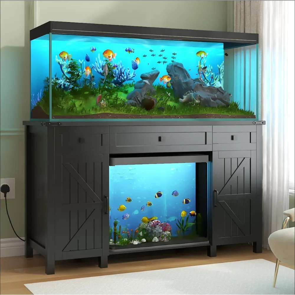 

55-75 Gallon Aquarium Stand With Charging Station, Farmhouse Fish Tank Stand, Reptile Tank Stand Terrarium Stand with Drawer and