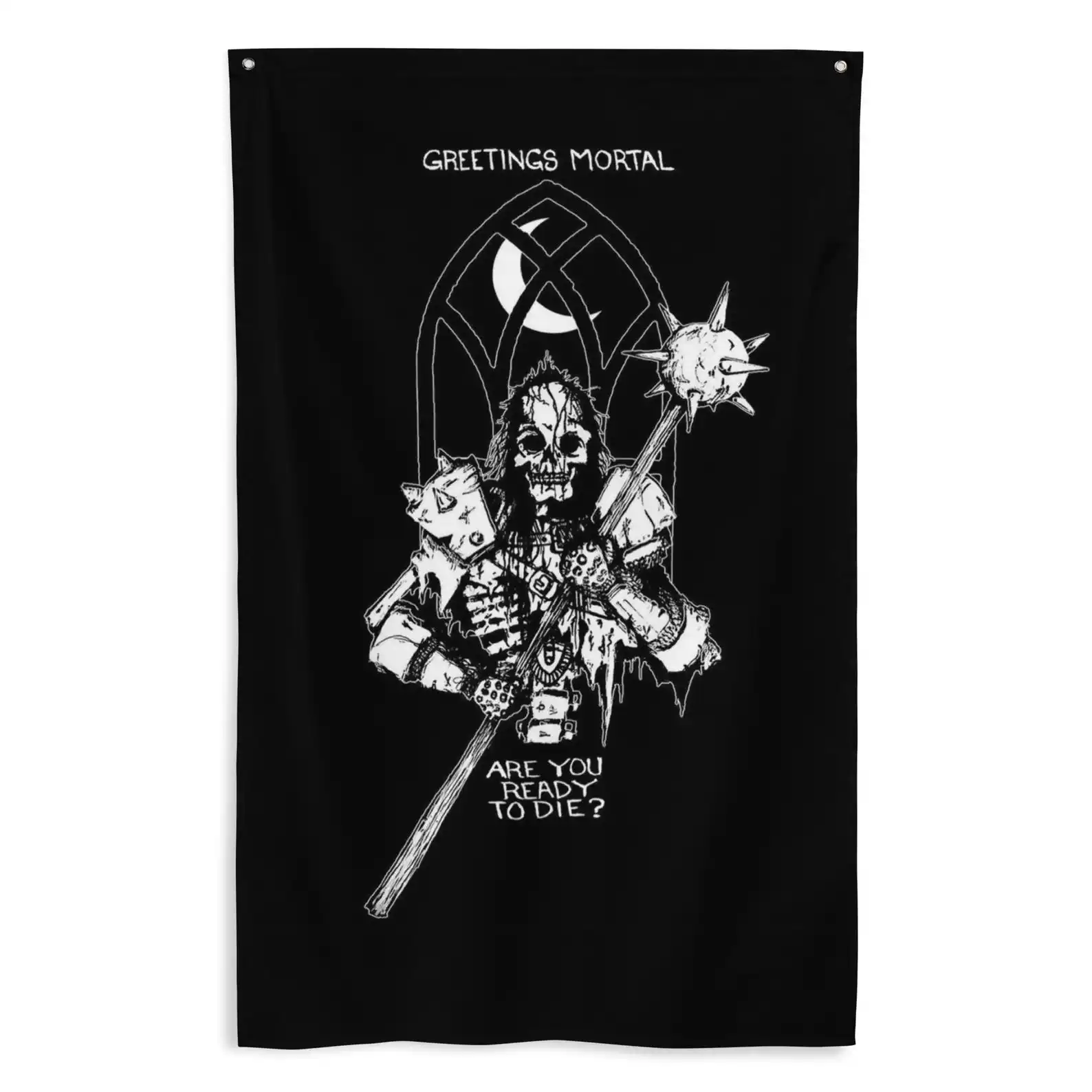 Greetings Mortal Gym Flag Custom Flags for Bedrooms Barber Shop Room Decoration Garage Tapestry Flaga Advertising Bedroom Stuff
