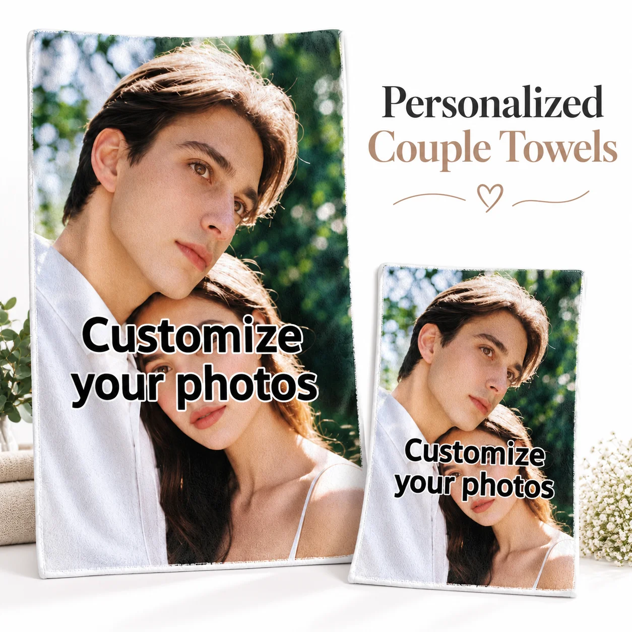 2PCS Personalized Couple Custom Towels Face Towel Fabric Customizable Photo Printed Bath Towel For Home Use Bathroom Yoga Sports