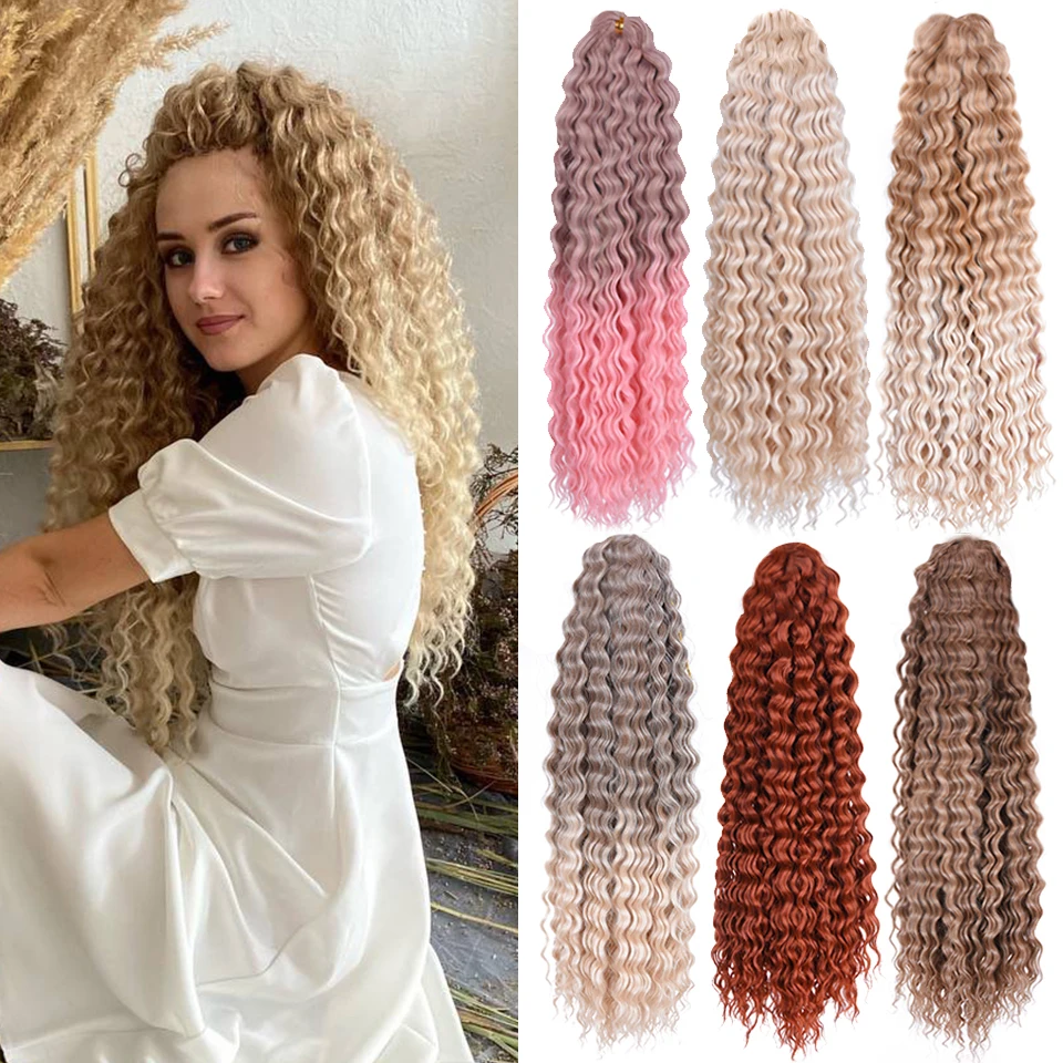 MISS ROLA Synthetic Soft 30 Inch Long Water Wave Crochet Hair Goddess Braiding Hair Natural Wavy Ombre Blonde Hair Extensions