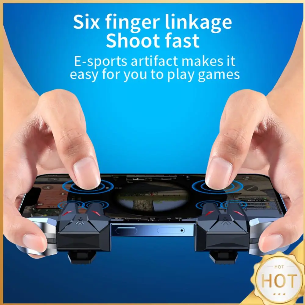 قطعتان من زر مفتاح لوحة الألعاب الميكانيكي المكون من 6 أصابع مشغلات ألعاب الهاتف المحمول الحساسة لهاتف Pubg Mobile