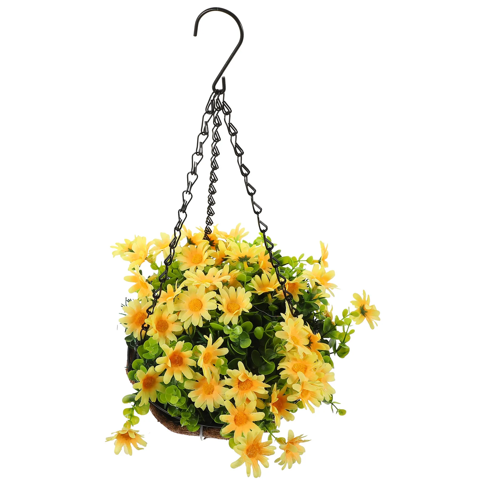 

Artificial Hanging Daisy Basket Fake Flower Pot Realistic Plant Decor for Home Office Cafe School Wall Ornament