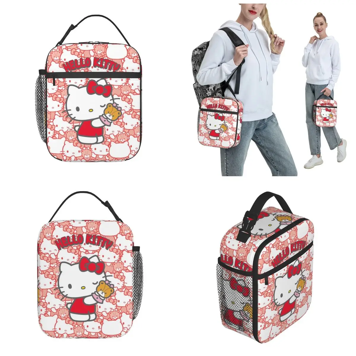 Zabawna kreskówka Hello Kitty izolowana torba na Lunch Kawaii torba na żywność wielokrotnego użytku termiczne pudełka na drugie śniadanie z chłodnicą na piknik